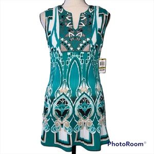 Alfani Petite 14 petite womens sleeveless geo jade color stretchy pleated sheer